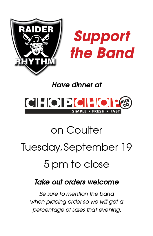 RandallHighBand's tweet image. Support the band on Tuesday! Go eat at CHOP CHOP!