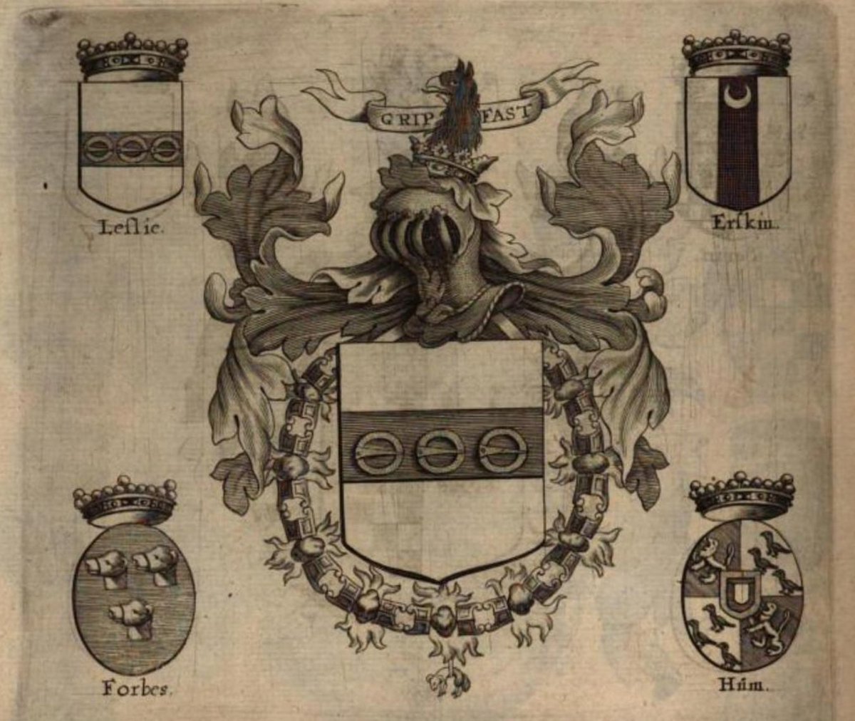 The lavishly engraved arms of Count Walter Leslie from Jean Baptiste Maurice's 1667 history of the Order of the Golden Fleece #scotsabroad