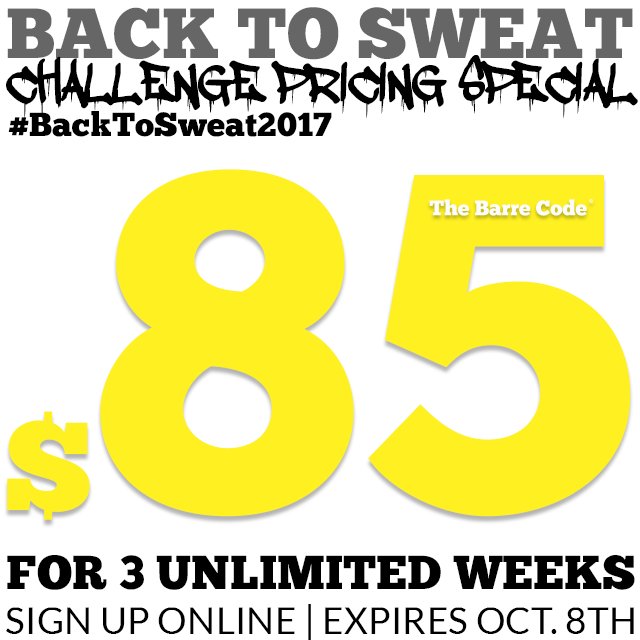 #BackToSweat2017 starts 9/18, and we're selling 3 unlimited weeks for $85. MindBody --> Online Store --> Classes --> Back To Sweat Special*