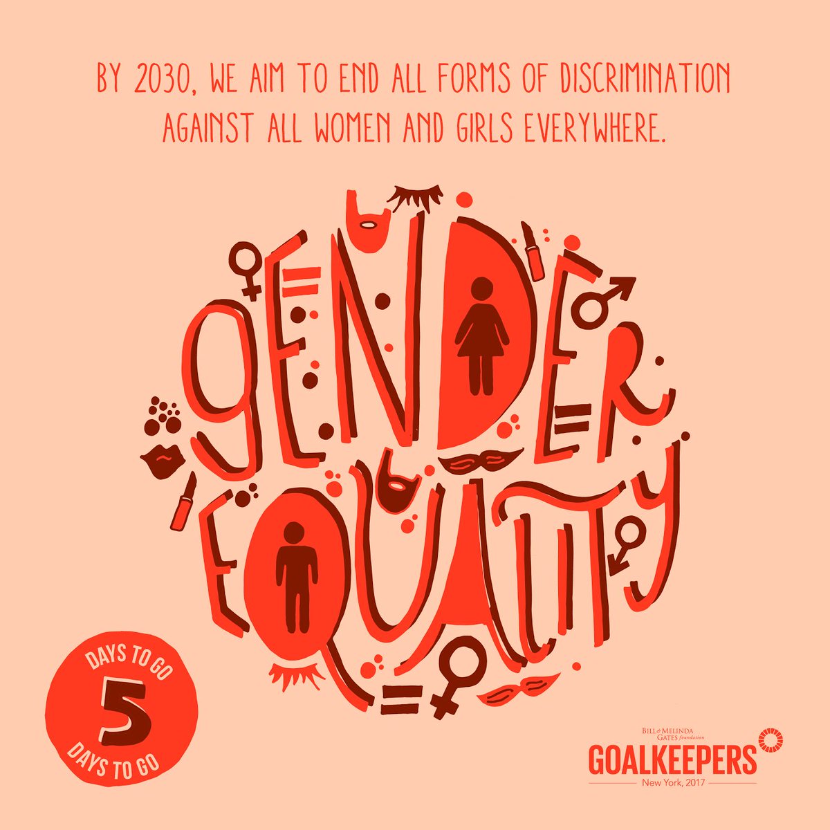 TheGlobalGoals's tweet photo. With 5 days to go until #Goalkeepers17, SHARE this post if you want to see the progress made for #Goal5 of the #GlobalGoals- Gender Equality https://t.co/ejYmGZNHMv