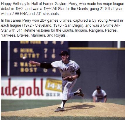 Happy Birthday to Hall of Famer Gaylord Perry! 