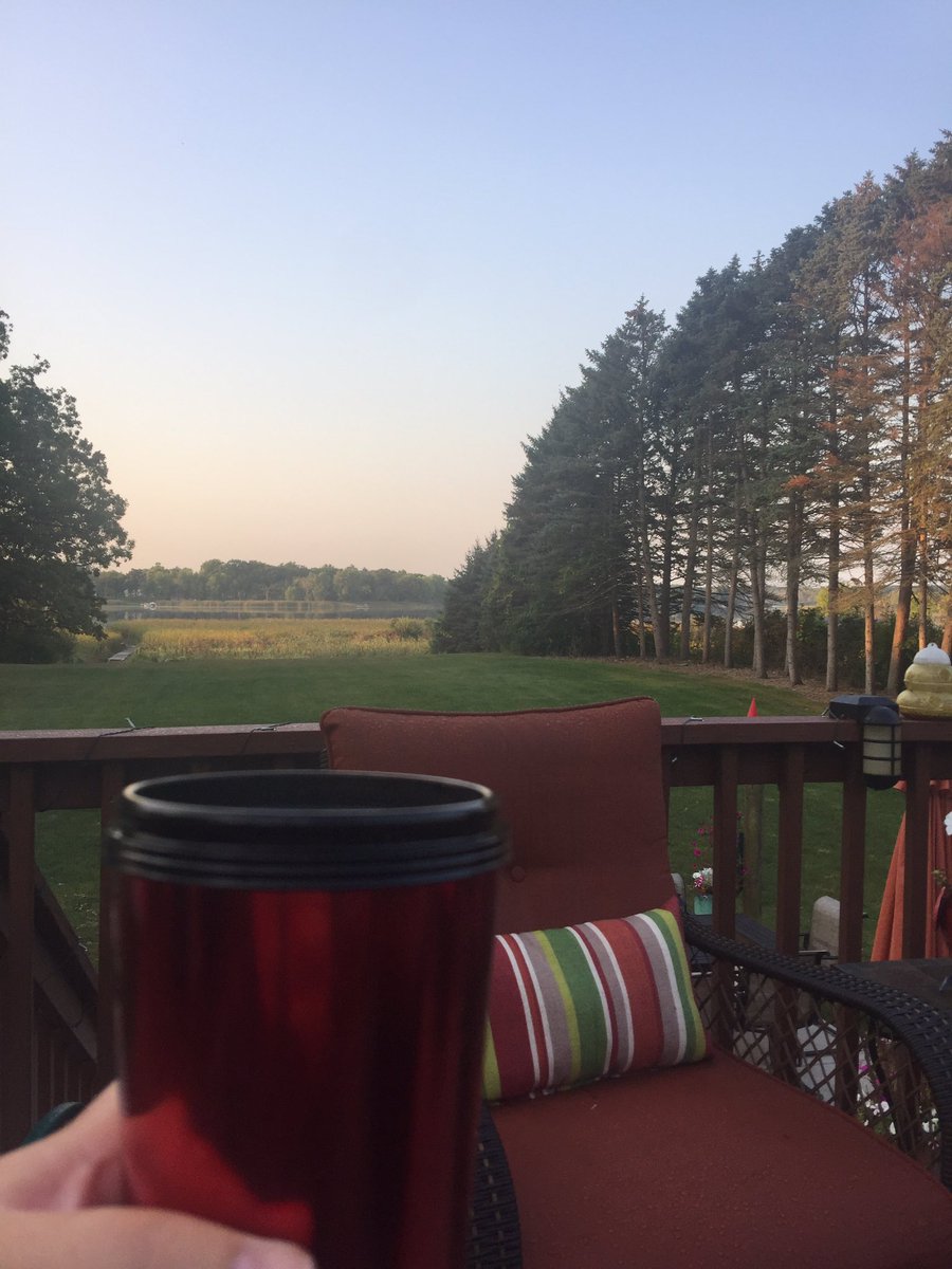 KENNTINA's tweet photo. Despite the dew it's a beautiful morning for a cup of coffee out on the deck! #myfriday #lakelife https://t.co/otOlTTMCbB