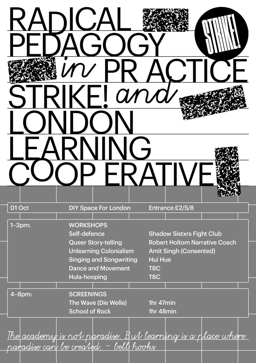 strikeyo's tweet image. Excited to launch our collaborative issue with @London_Learning on Radical Pedagogies @diyspace4london 1st Oct 📓💥 bit.ly/2f0BnkQ