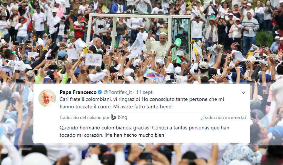 episcopadocol's tweet photo. El Papa lleva en su corazón a los colombianos. Santo Padre usted también nos ha hecho mucho bien. #ModoPapa #elpapacol #FelizViernes https://t.co/pFPaMS1voC