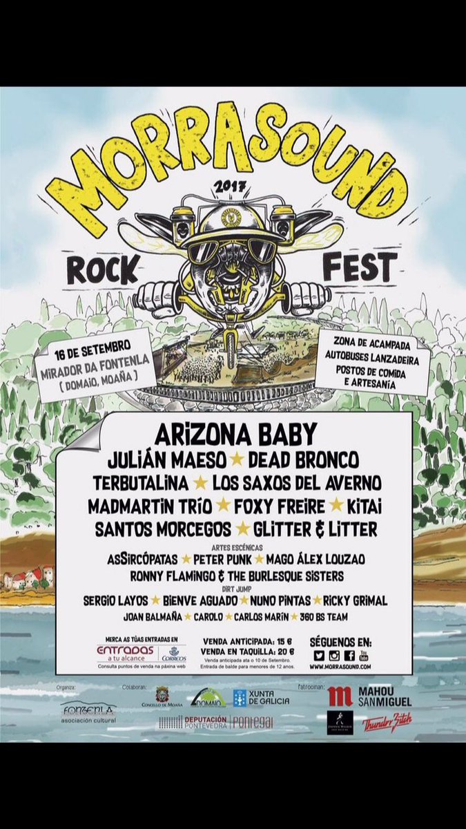 morrasoundfest's tweet photo. Mañàn é o día!!!!
Cartelazo e artistazos !!!
Vistas abertas á ría !!!
Buses ida/volta #morrazo #pontevedra #vigo 
#todoodía #todospúblicos https://t.co/JDTxHc2A2C