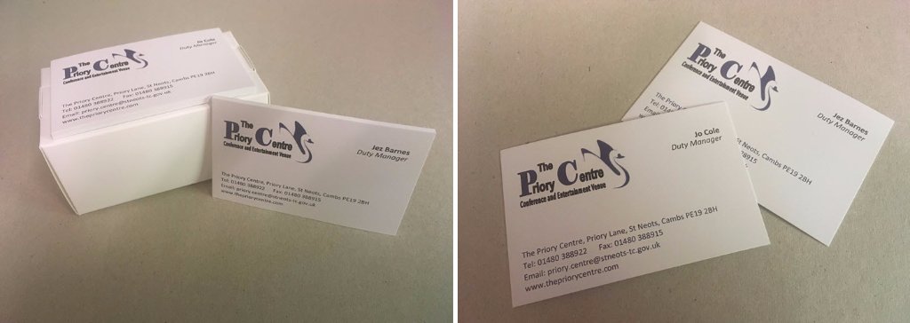 EasiprintShop's tweet photo. Artwork sent, printed #businesscards then delivered the very next day for @ThePrioryCentre in #StNeots https://t.co/6gE744y7sj