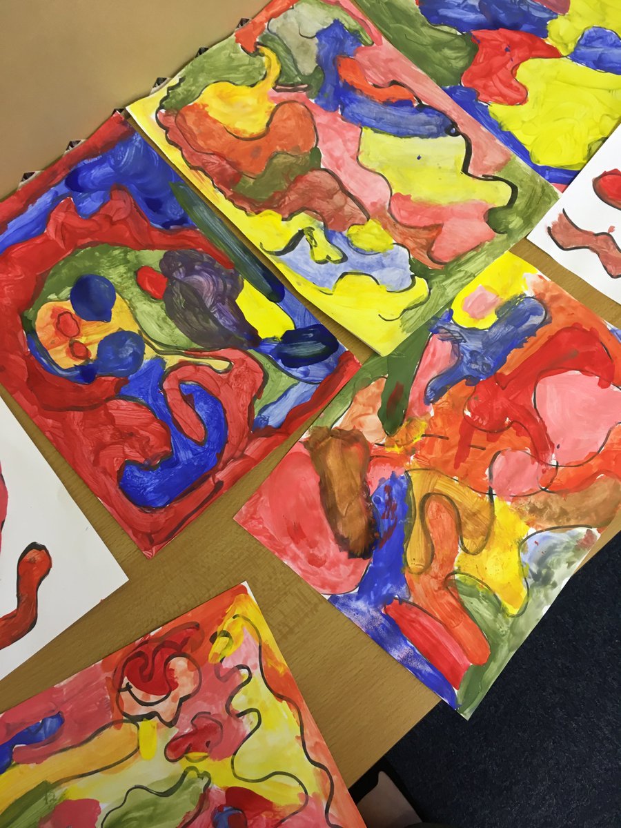 Highlees's tweet photo. Year 4 have been listening to jazz music and experimenting in the style of Paul Klee. #highleesprimary #paulklee #misshannamslions https://t.co/f4xXVvcYFN