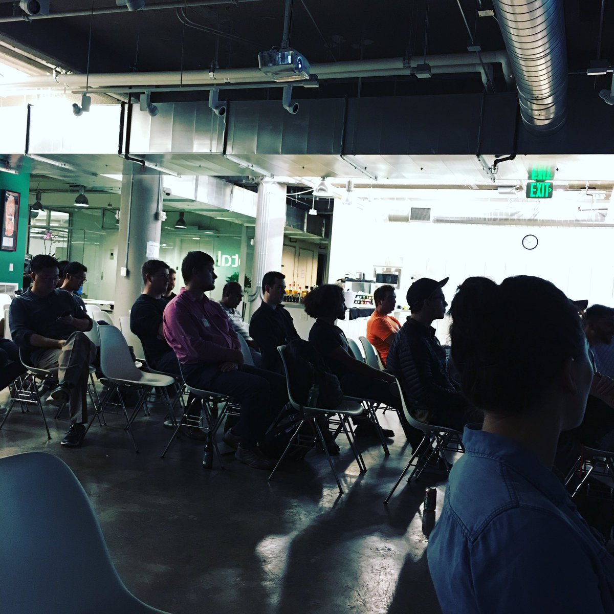 MicroservicesSf's tweet image. Artsy shot of last night&apos;s crowd. Thanks again, @pivotallabs for hosting!