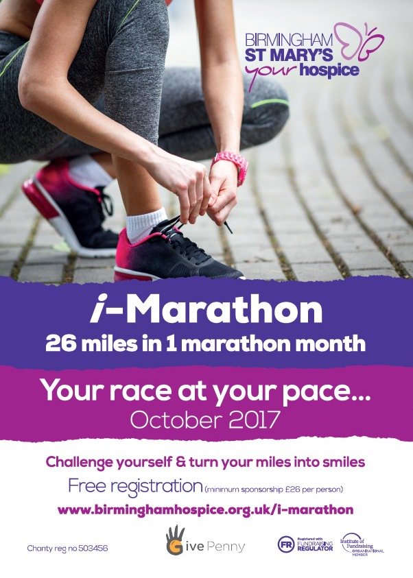 lucyjwatkins's tweet photo. @KingsHeathRC make those miles count &amp; sign up to @brumshospice #iMarathon this October in support of those living with terminal illness https://t.co/lFQ0IeqmVx