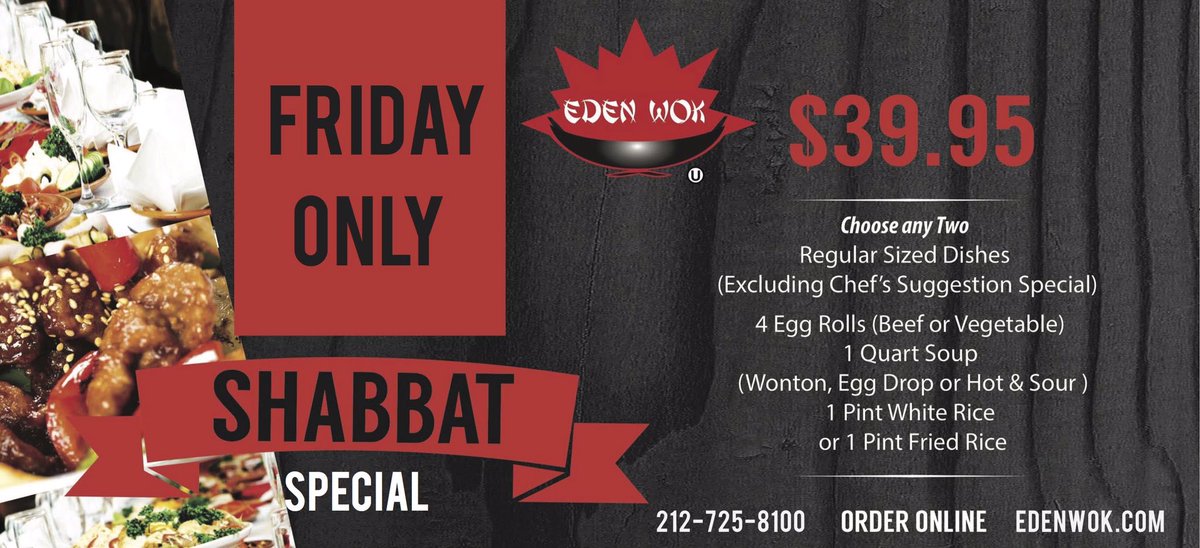 edenwoknyc's tweet image. Shabbat Special $39.95 at Eden Wok🍽 Order online edenwok.com #shabbatdinner #shabbat #friday