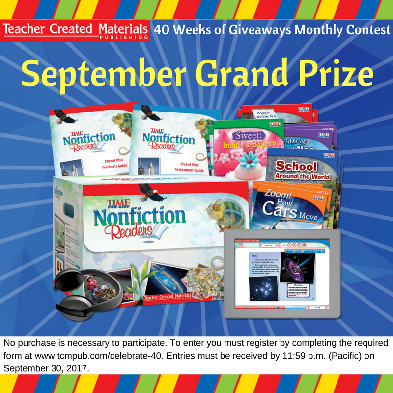 tcmpub's tweet photo. Enter to win our Grand Prize of the Month: a TIME For Kids Nonfiction Readers kit! Contest ends 9/30/17 at 11:59 PM. https://t.co/mri3tHfUnj https://t.co/btldENbx4s