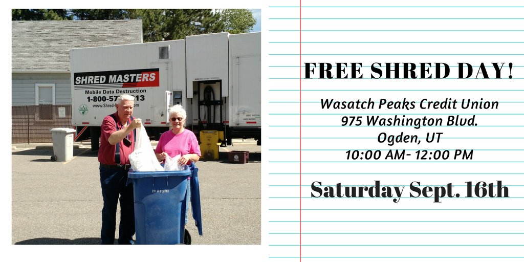 Shred_masters's tweet photo. Come out and see us. FREE SHREDDING @WasatchPeaks. #Freeshredding https://t.co/n31RRMYc9t