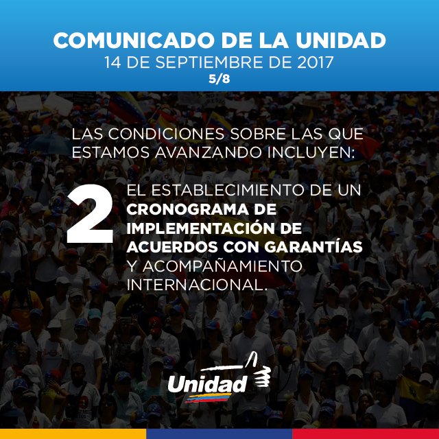 unidadvenezuela's tweet photo. El compromiso de la Unidad es con Vzla. Por ello la negociación pasa por unas condiciones inalienables y  un referéndum aprobatorio https://t.co/JFBHxAkx3b