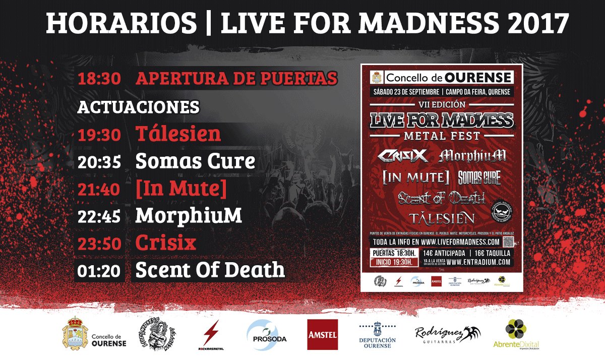 liveformadness's tweet image. #LiveForMadness2017 | Horarios. Organízate debidamente y así podrás disfrutar de las bandazas de este año liveformadness.com/horarios