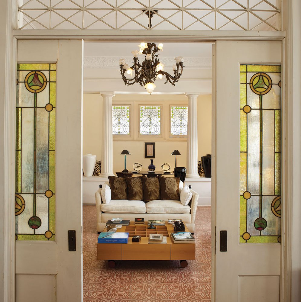 Stained glass pocket doors can add design and color to any space.  #interiordesign #homerenovation #renovation #home #HomeDecor #homedesign, image size:996x1000