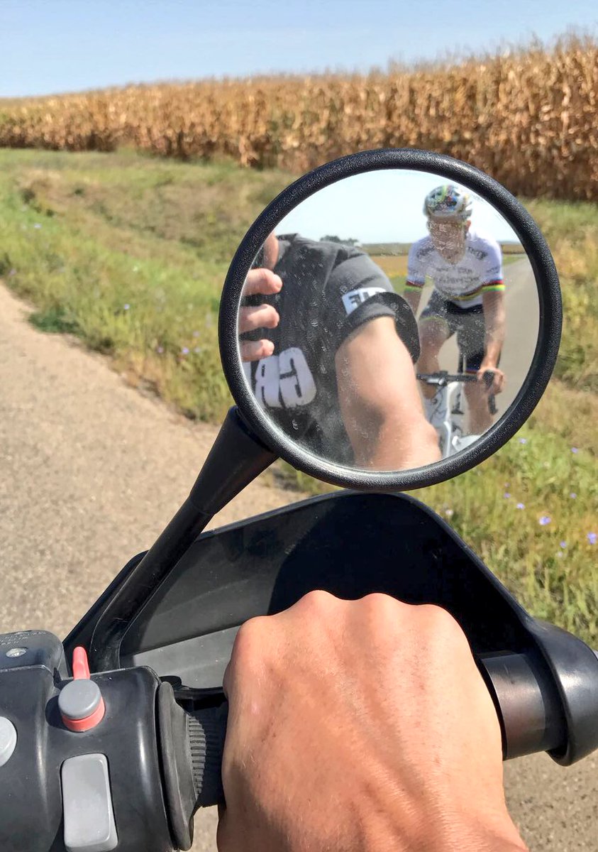 WoutvanAert's tweet photo. Thanks Jason McCartney for the motopacing today. Ex pro cyclist but now pro pacer 👍🏼 #Jinglecross #birthdayride #IowaCity https://t.co/aRcDuTRBYy