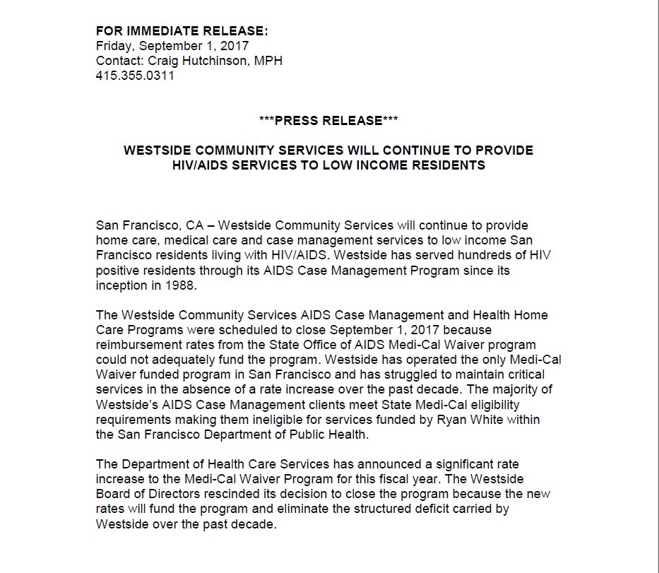 <a href="/WestsideComm/">Westside Community</a> will continue to provide home care, medical care, and case management services for people living with #HIV or #AIDS!
