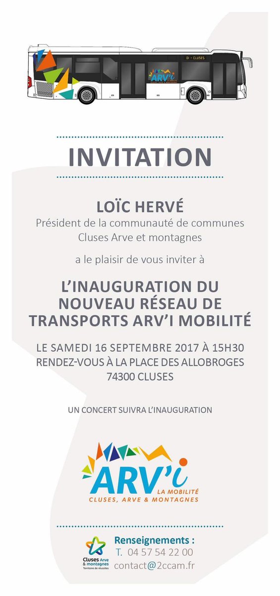 Venez participer avec nous à la Journée du Transport Public avec l'inauguration du réseau Arv'i ce 16 septembre à Cluses. @JourneeTP