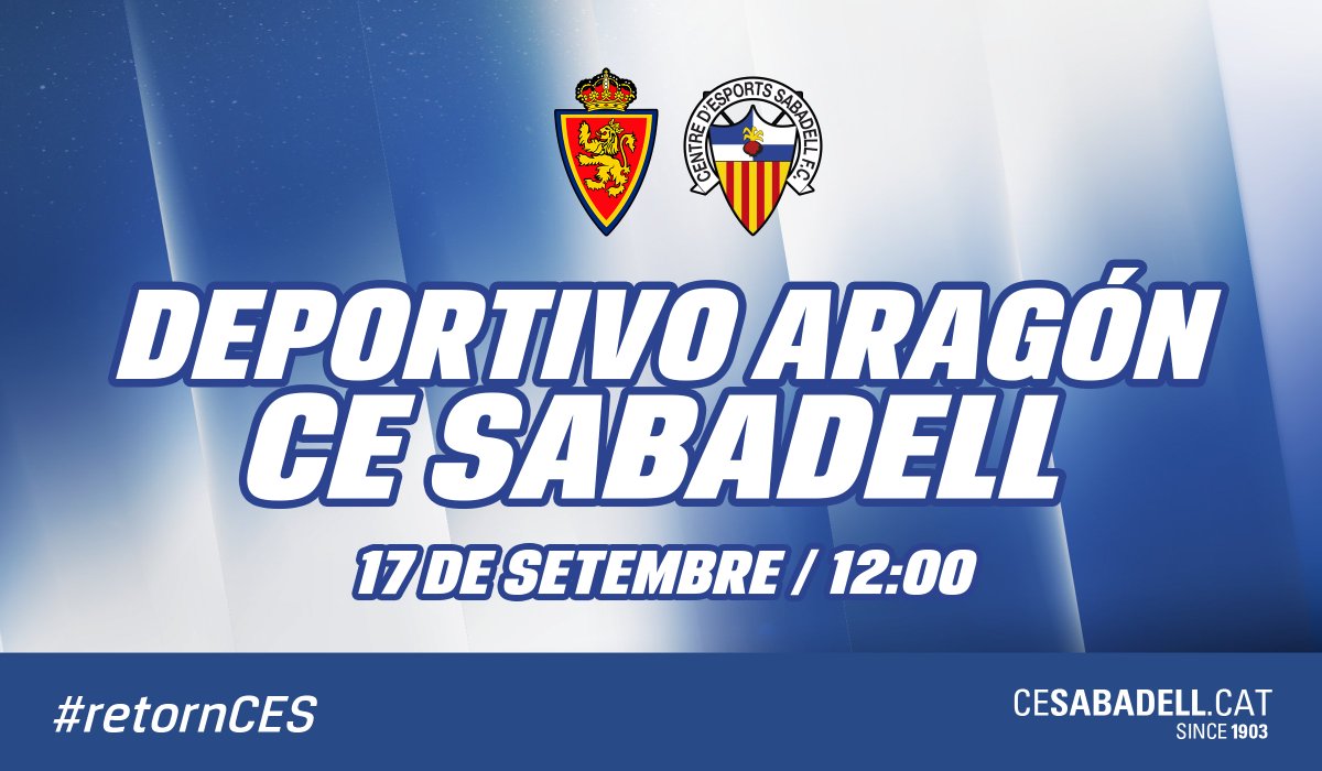 CESabadell's tweet photo. A per la segona.

📅 17 de setembre
🕛 12:00
🏟 Ciudad Deportiva
🆚 @RealZaragoza Dep. Aragón

Prèvia i convocats:
👉 https://t.co/28OLHbu7sq 👈 https://t.co/9vZ6fMhQ4n