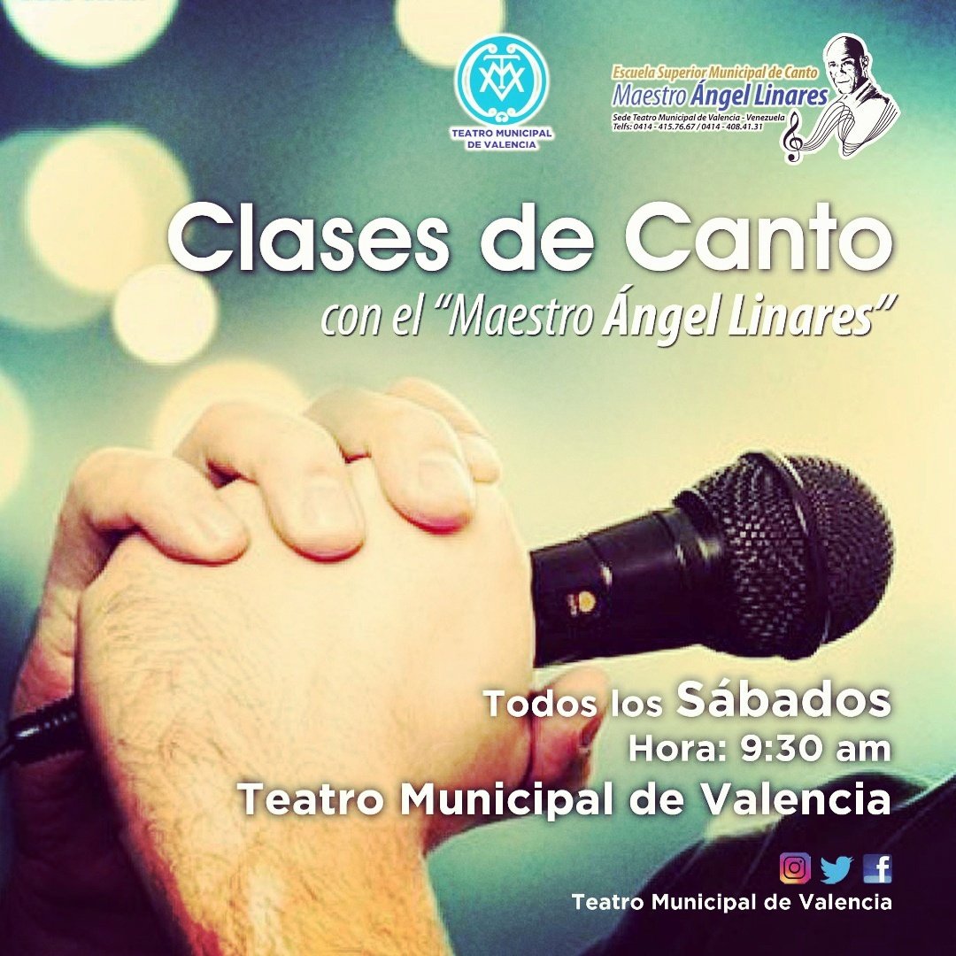 Continúan las Clases de Canto con sede en el Teatro Municipal de Valencia, para mayor información contáctanos al 0414 - 415.76.67