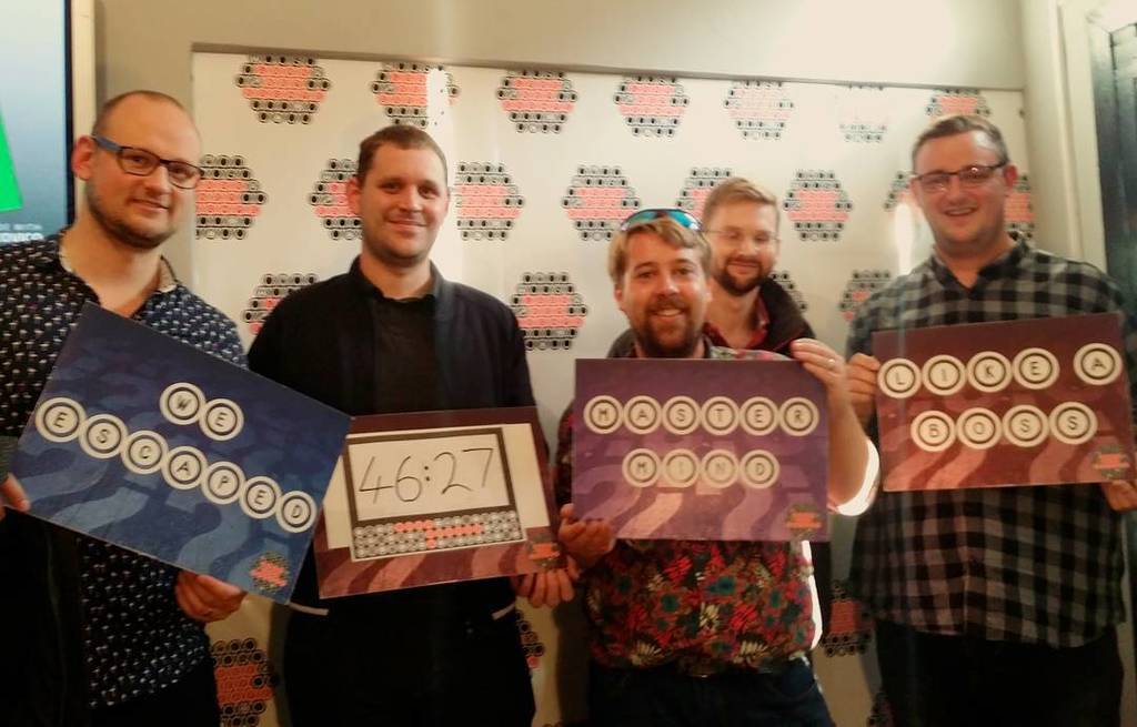 lookkeyescape's tweet photo. This returning team came to play Escape from Wonderland. Brilliant puzzle solvers. #escape #Leeds https://t.co/v3vPOwlwH3