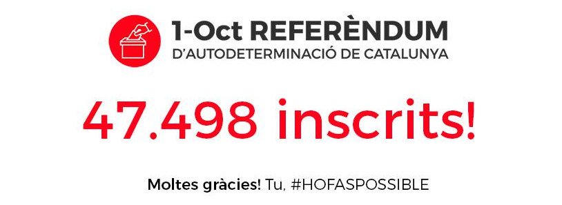 JosepLDT's tweet image. 47.498 col·laboradors inscrits en només una setmana per fer possible el Referèndum! 

#HoFasPossible
#1octubreARV

bit.ly/2x8c4qN