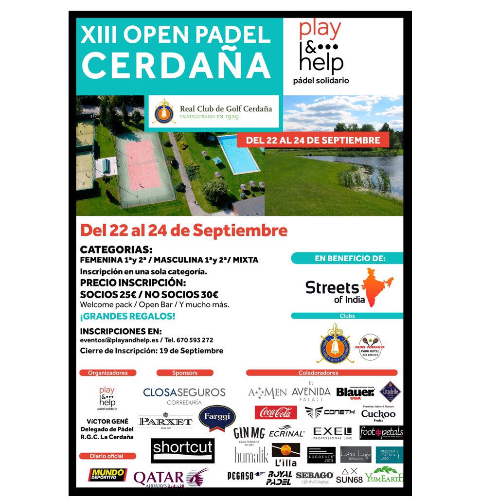 Ultimos días de Inscripción. Grandes premios y gran sorteo inscripciones : eventos@playandhelp.es  <a href="/criscubero/">cristina cubero</a> @Clubdegolflacerdaña
