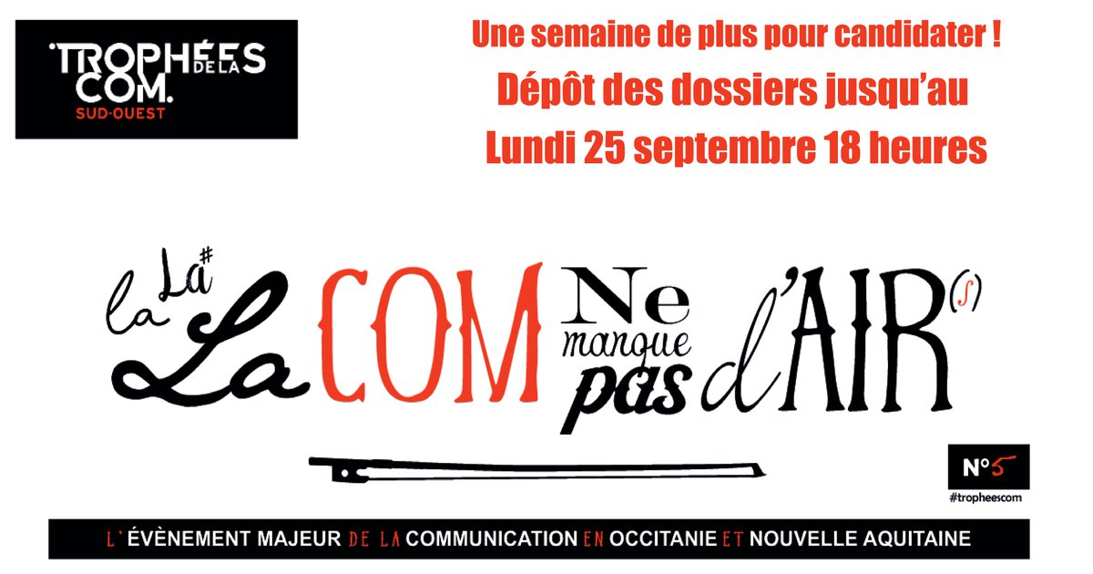 clubdelacom_'s tweet photo. 1 semaine de + pr candidater aux #TropheesCom ! Vs pouvez déposer vos dossiers jusqu'au 25 septembre 18h: www.tropheesdelacom/so/participez https://t.co/9E6OjnT9Dk