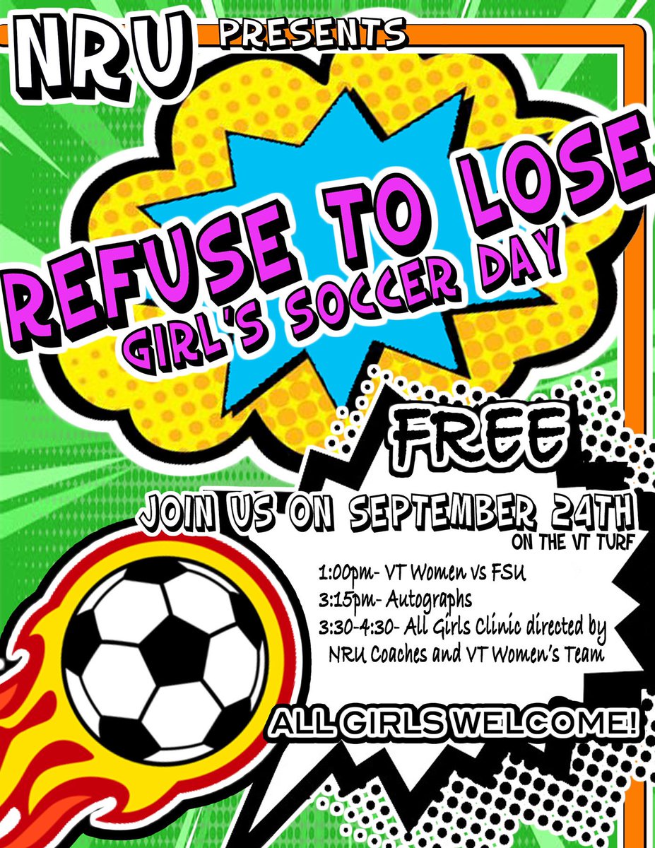 Join us for an all girls day. It doesn't matter if U are part of NRU or not, join us for a fun day on the field. #NRU #GirlPower #soccer
