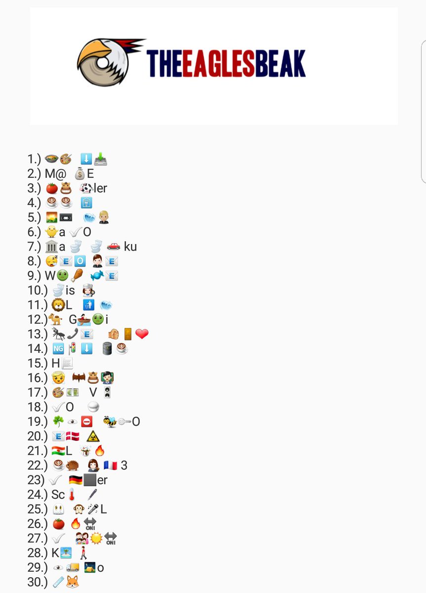 chance Mentor At sige sandheden The Eagles Beak on Twitter: "@leo_smithson21 Guess all 30 players listed  below in emoji form. Answers will be tweeted on Sunday evening. Use  #TEBQuiz hashtag. https://t.co/nzY9Xz39sm" / Twitter
