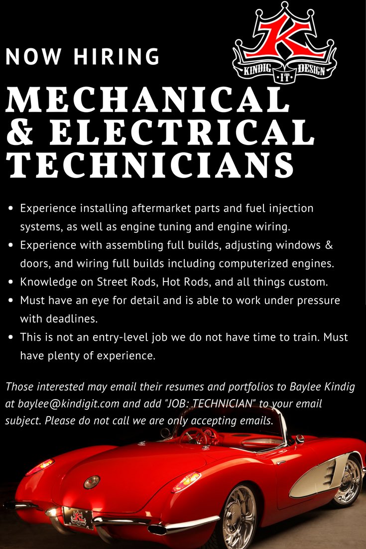 Baylee Kindig (@bayleekindigit) on Twitter photo Looking for a dream job? Well we are hiring Mechanical and Electrical Techs! Details in the photo! #dreamjob #staybitchin <a href="/Kindigitdesigns/">Kindig-it Design</a> Looking for a dream job? Well we are hiring Mechanical and Electrical Techs! Details in the photo! #dreamjob #staybitchin <a href="/Kindigitdesigns/">Kindig-it Design</a>