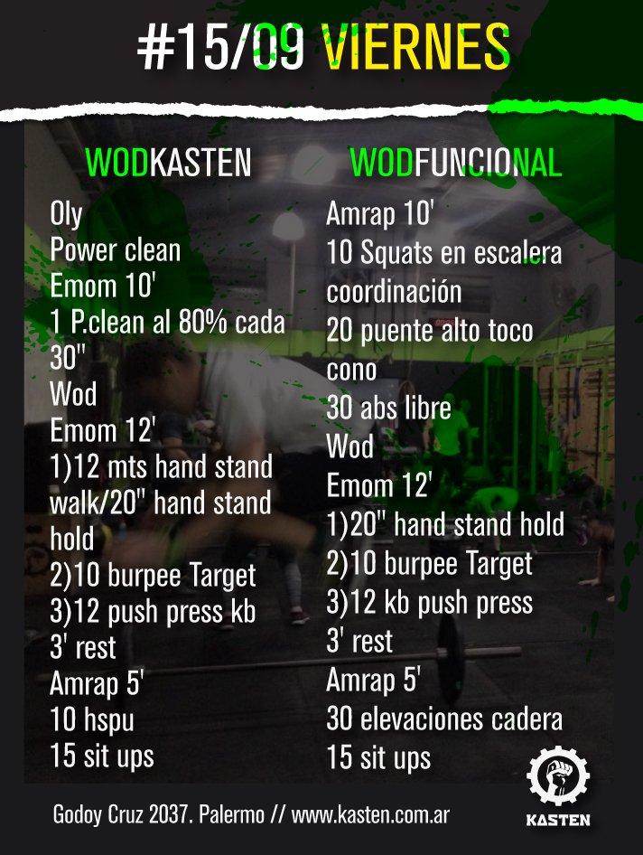 KastenTraining's tweet photo. 😱WOD KASTEN Y FUNCIONAL😬VIERNES 15 DE SEPTIEMBRE #WOD #argentina #entrenamientofuncional #palermo #bsas #kasten #kastentraining😱 https://t.co/oDfDsmgCMd
