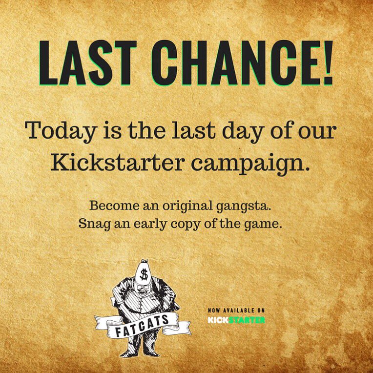 fatcatsthegame's tweet photo. Today is your LAST CHANCE to get your hands on a copy of @fatcatsthegame! What are you waiting for?? #kickstarter https://t.co/Wl8msRjcWF https://t.co/ZMZCwMW6x2