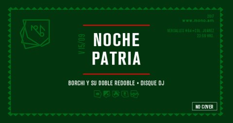 Celebremos #NochePatria juntos 
#Borchi y su Doble Redoble
+ <a href="/disquedj/">fernando bravo mota</a> 
#NoCover
23:59
Versalles, 64