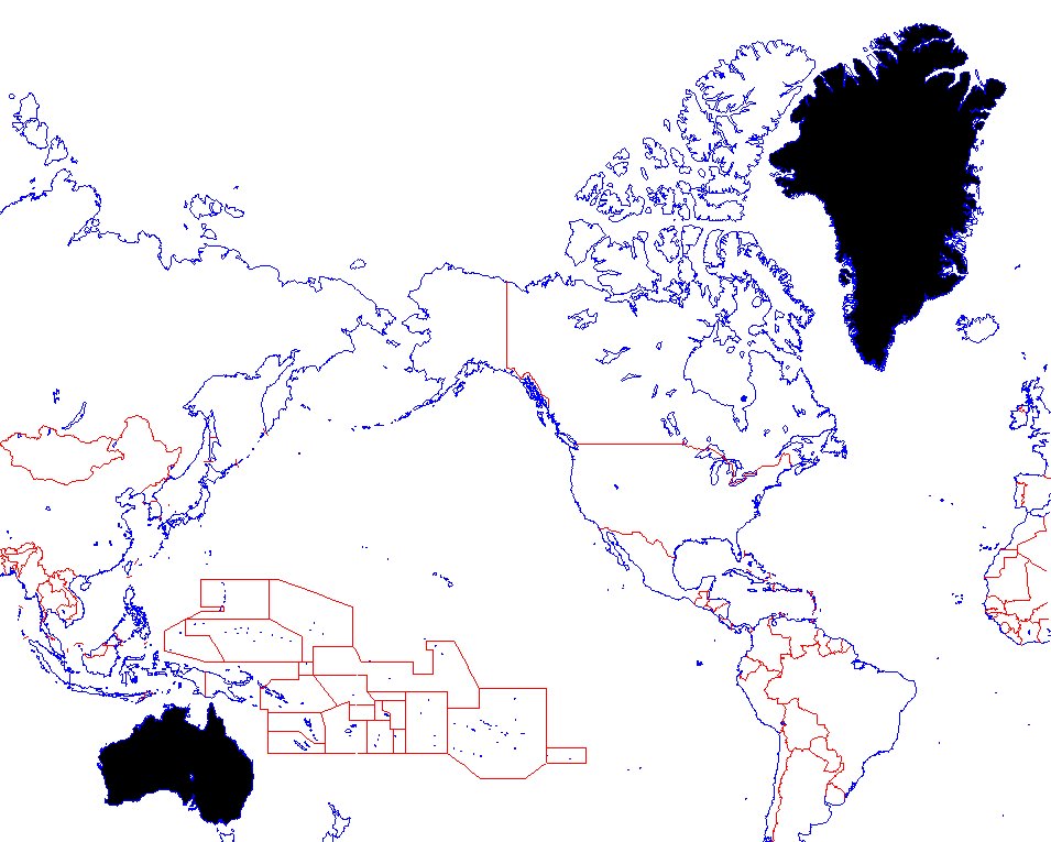 田代博 オーストラリア大陸はグリーンランドより約3 5倍大きい しかし メルカトル図法で表現すると グリーンランドの方が約3 6倍大きくなる ほぼ同じ倍率というのが面白い 別に面白くはないか ジオスタジオで作製 参考https T Co