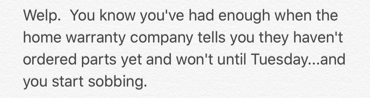 JennyCupak's tweet image. @homewarranty @210 #94degreesinmyhouse #threeweeksandcounting #ihaveakidanddogs #chronicsinuspain #210homewarrantyisntworthit