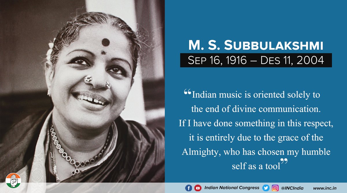 Congress on X: "Remembering Indian Carnatic legend from Tamil Nadu, M. S.  Subbulakshmi, who was the first musician ever to be awarded the Bharat  Ratna. https://t.co/KSqX2t8ZwD" / X
