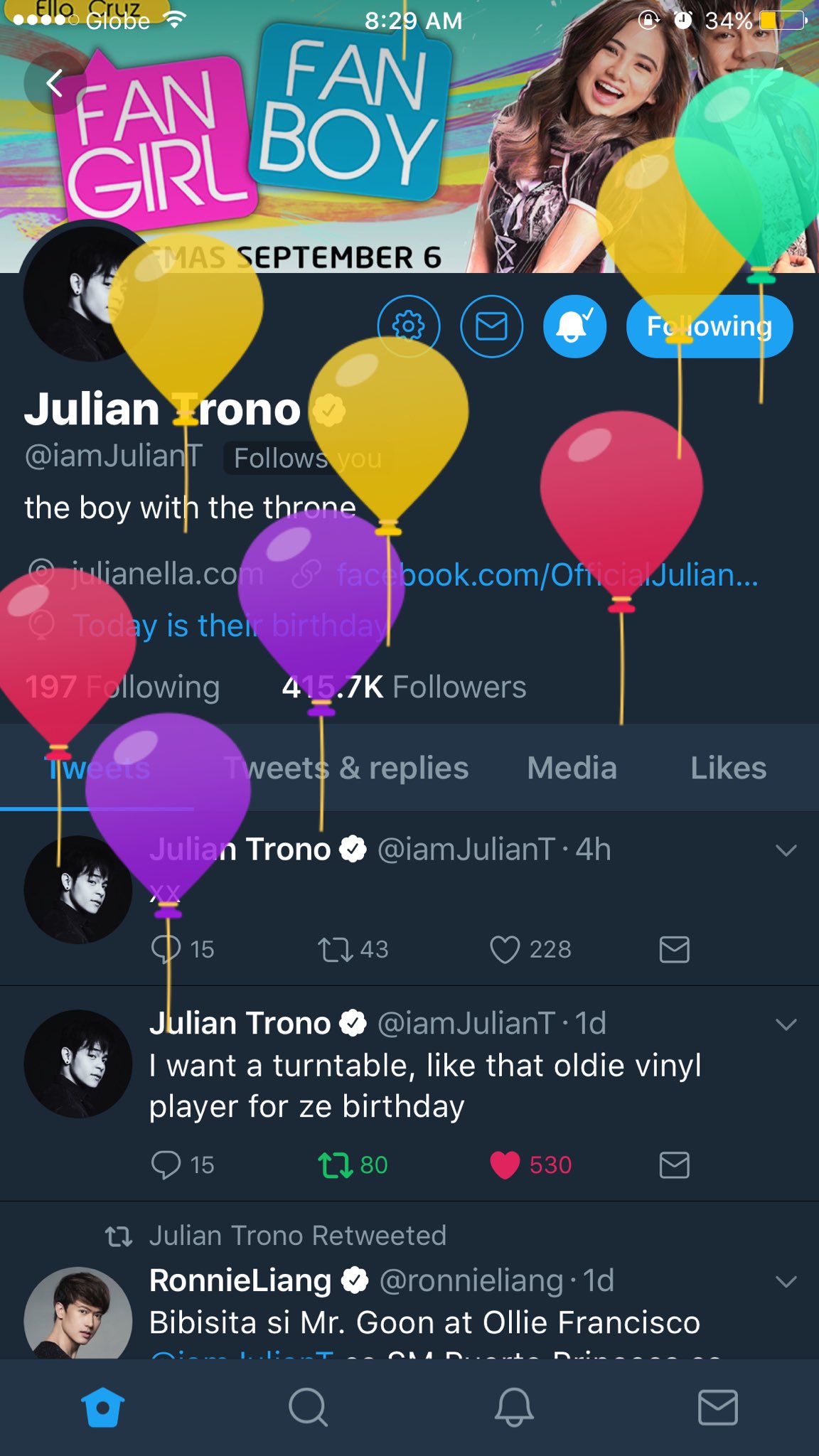 May pa balloons ang message!
Happy birthday Julian Trono 