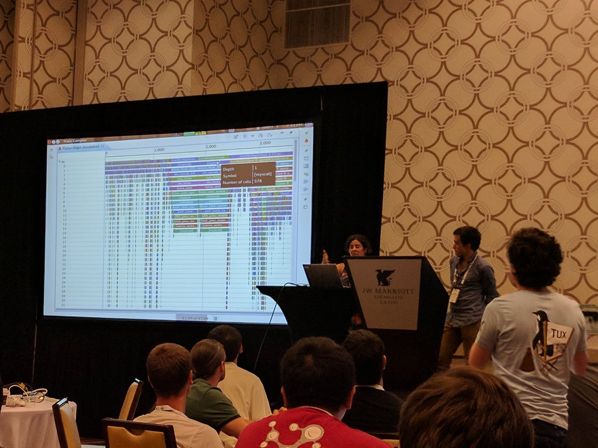 tuxology's tweet image. Brendan getting happy about #flamegraphs