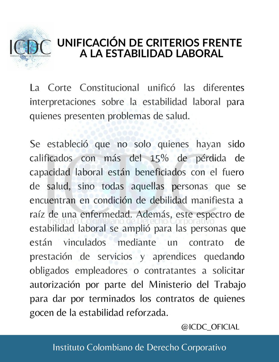 ICDC_OFICIAL's tweet photo. Unificación de criterios frente a la estabilidad laboral. Por  @CConstitucional #ICDC #Laboral https://t.co/VsBhzzCkhN https://t.co/wa1CvcI8xE