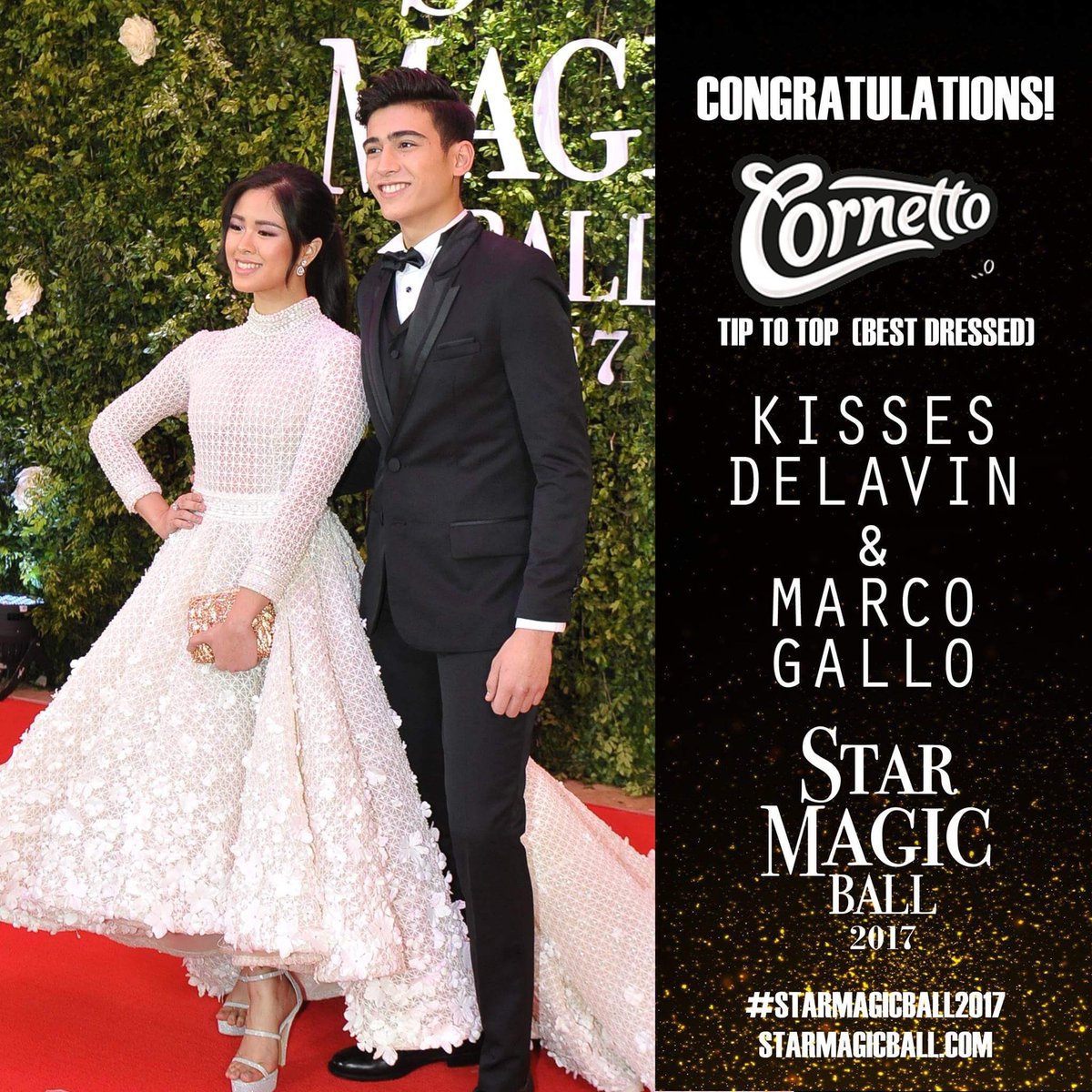 starmagicphils's tweet photo. Congratulations Kisses Delavin and Marco Gallo on receiving the Cornetto Tip-to-Top (Best Dressed) award at the #StarMagicBall2017 https://t.co/FYTUzzcxGj