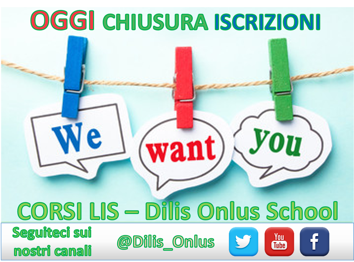 Il tempo corre! Ultime ore per iscriversi.
CORSI LIS DILIS ONLUS.
INFO: dilisonlus@gmail.com oppure 320-9038289.
VI ASPETTIAMO