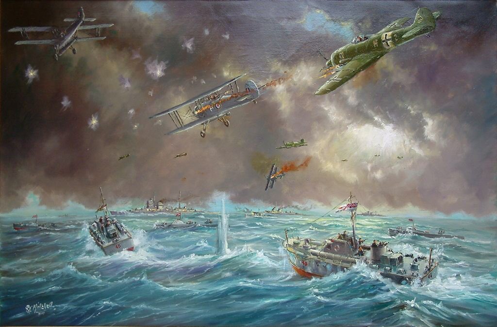 RoyalNavy's tweet photo. Reg Mitchell's painting of the Channel Dash, remembered today in Dover. https://t.co/ESUYr8x5nO