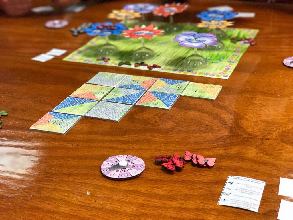 kolossalgames's tweet photo. Taking a look at #Papillion from designer #JBHowell. A combination of bidding, tile-laying, & area control w/ flowers and insects #prototype https://t.co/cYHQ6Uk8Jj