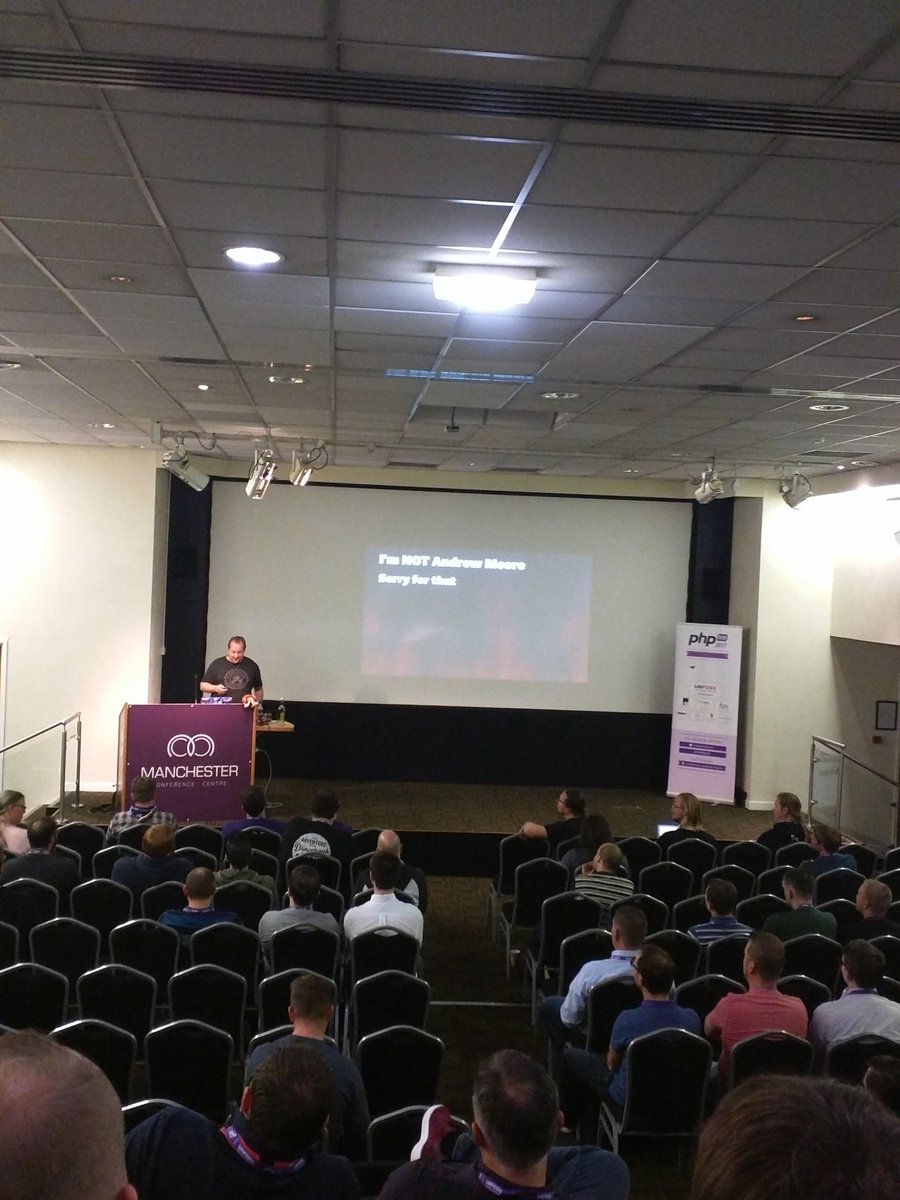 iamsamnicholson's tweet photo. "projects from hell" - pretty happy with this replacement talk to php7 and MySQL8 #PHPNW17 #php https://t.co/TuLLHNsJ7B