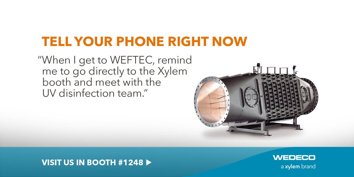 Wedeco_US's tweet photo. Take advantage of face-to-face time at #WEFTEC17 with our #disinfection team and get your ?s answered on the spot. https://t.co/mhEsKgyVSa https://t.co/VKH3RMGM2R