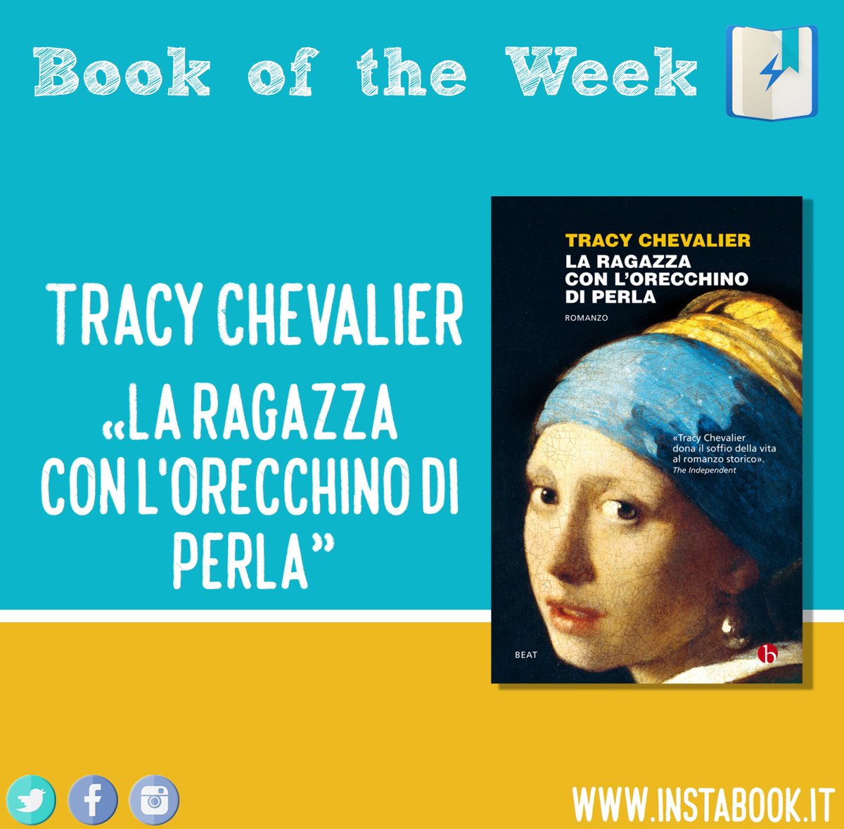Instabook_app's tweet photo. Questa settimana vi suggeriamo La ragazza con l'orecchino di perla di Tracy Chevalier! :)
Instabook #bookOfTheWeek https://t.co/YsMge7hl5F