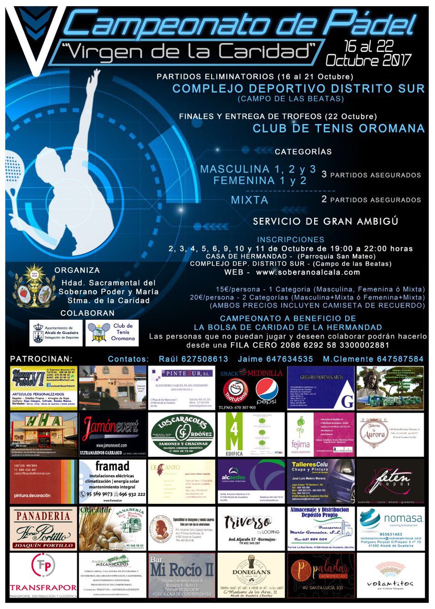 Animaros con la Quinta Edición de este campeonato. Inscripciones del 2-11 octubre. Fase eliminatoria 16-21 octubre. Finales día 22. Abrazos