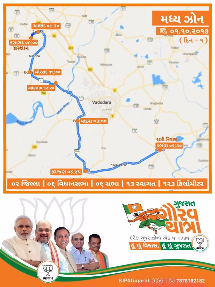 Gujarat Gaurav Yatra for Central and North Gujarat to be launched tomorrow at Karamsad