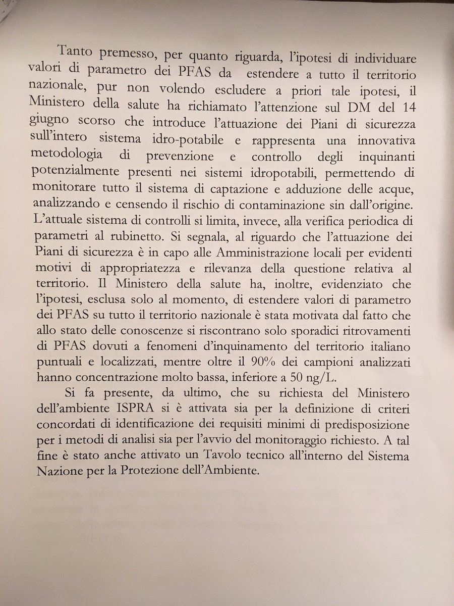 #PFAS risposta Min. ambiente. L'acqua non ha colore politico! fuori polemiche preelettorali troppi anni di ecoreati #chiinquinapaga